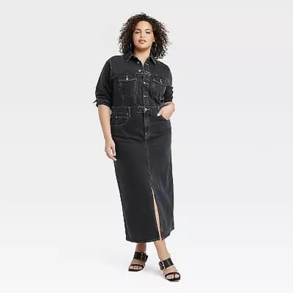 Women's Long Sleeve Denim Maxi Dress - Universal Thread Black Wash 17